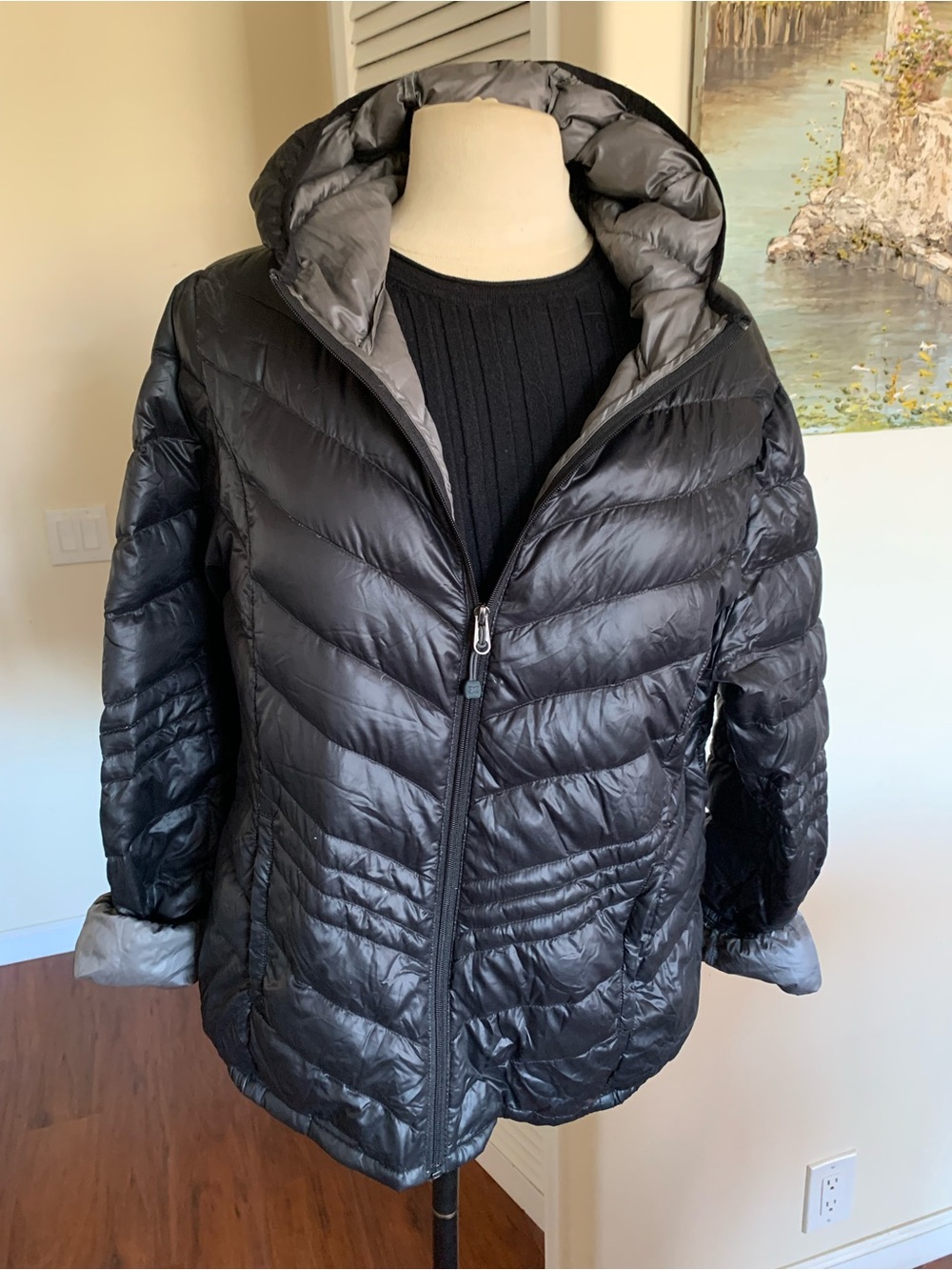 Black Packable Hooded Lightweight down filled Puffer Jacket - Brand: